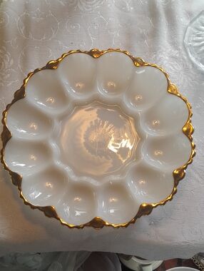 White and Gold Egg Plate - Elegant Serving Dish